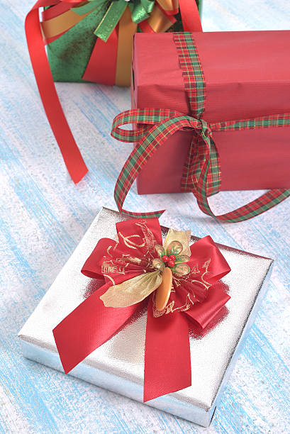 istock gift box on blue vintage wooden floor 494377740