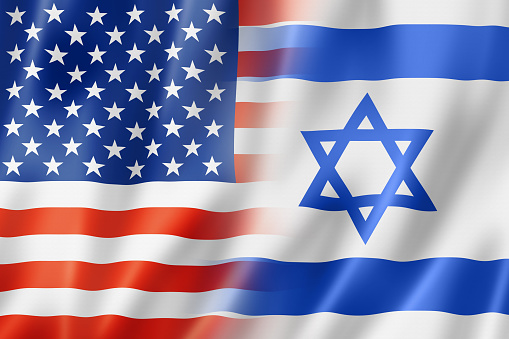 Mixed USA and Israel flag, three dimensional render, illustration