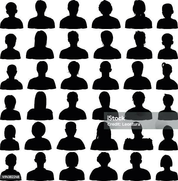 Detailed Head Silhouettes Stock Illustration - Download Image Now - In Silhouette, Headshot, Child
