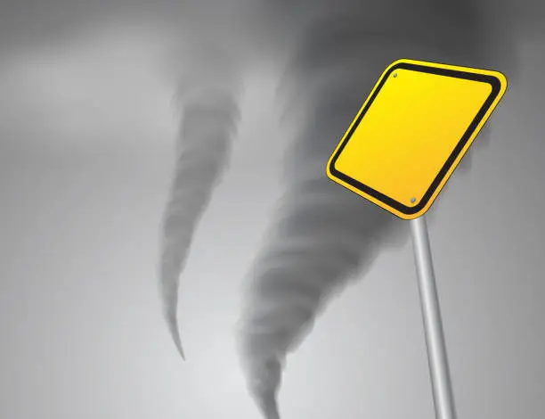 Vector illustration of Road sign in storm