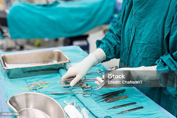 Scrub Nurse Prepare Medical Instruments Stock Photo - Download Image Now - Surgery, Hygiene, Equipment