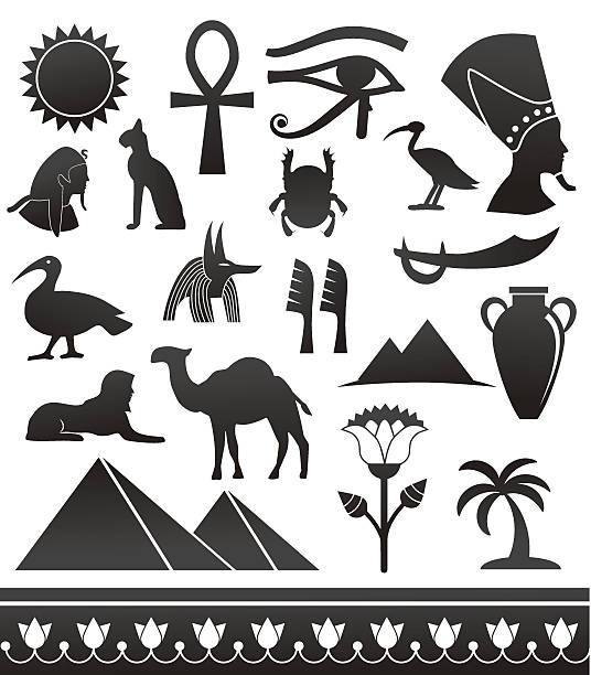 illustrations, cliparts, dessins animés et ic�ônes de icônes de l'egypte ancienne. - silhouette animal black domestic cat