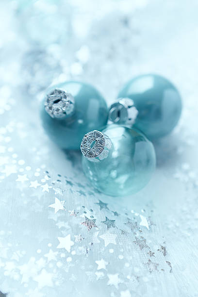 istock Blue Christmas balls on a white organza 494390602