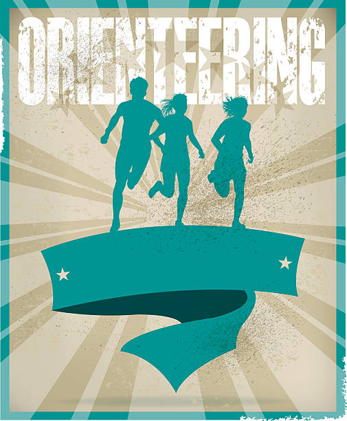 Orienteering Banner Background, Track Event Orienteering. Tight graphic silhouette background illustration of an orienteering event. Scale to any size. Check out my "Fitness, Exercise & Running” light box for more. orienteering stock illustrations