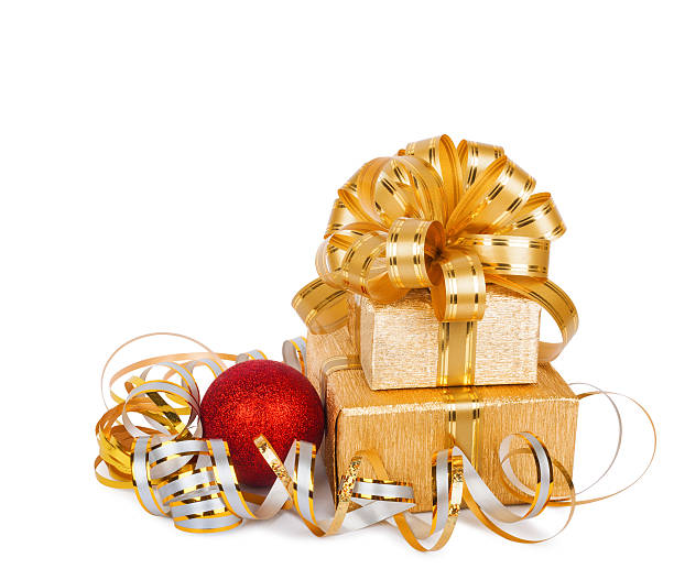 istock Beautiful  Gift box in gold wrapping paper isolated 494394065