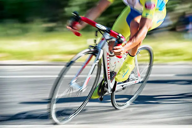 Action shot of a racing cyclist.