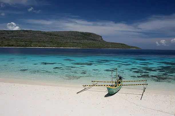 The beach landscape on the Jaco Island in the background in the easternmost point on the Timor Sea in East Timor on the in two separate island of Timor in Asia.