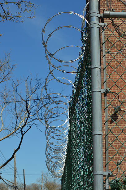 istock Barbwire Fencing Between Trees and Building 494395735