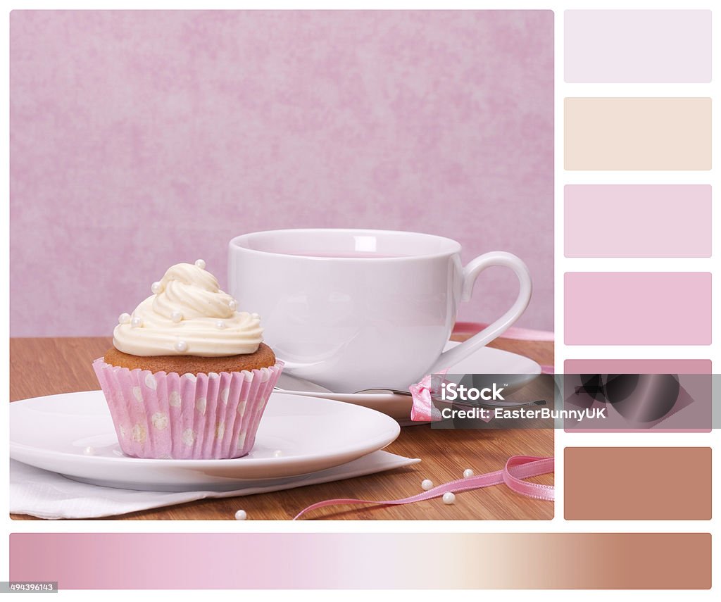 Cupcake And Fruit Tea Cup On Wooden Background Cupcake And Fruit Tea Cup On Wooden Background. Cake Stock Photo