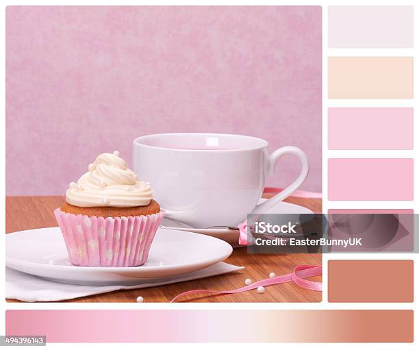 Cupcake And Fruit Tea Cup On Wooden Background Stock Photo - Download Image Now - Cake, Color Swatch, Artist's Palette