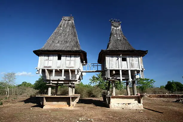 A traditional house in Lospalos in the east of Timor on the island of Timor in Asia.