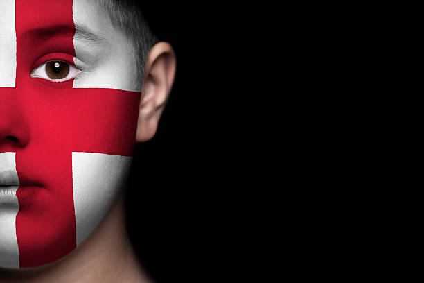 istock Human face painted with flag of England 494399401