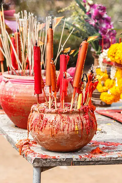 Joss-stick pot place in front of Chinese temple.