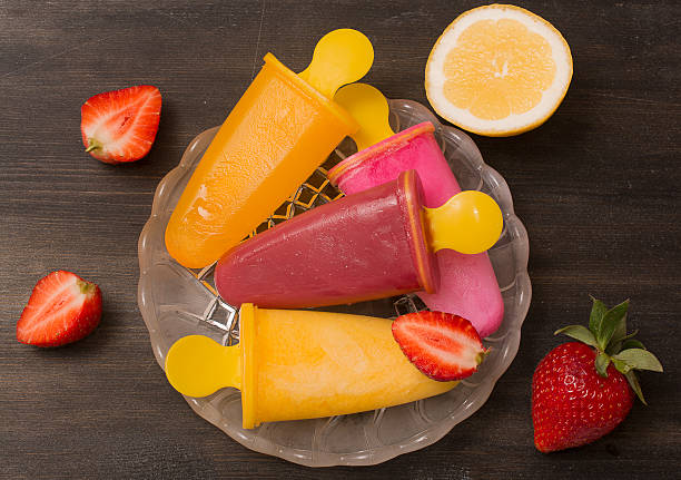 Colorful frozen suckers or lollies.