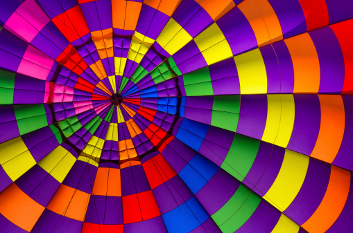 Multi colored hot air balloon inside view