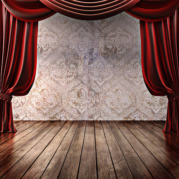 istock Wood stage background with theatrical curtains 494400355