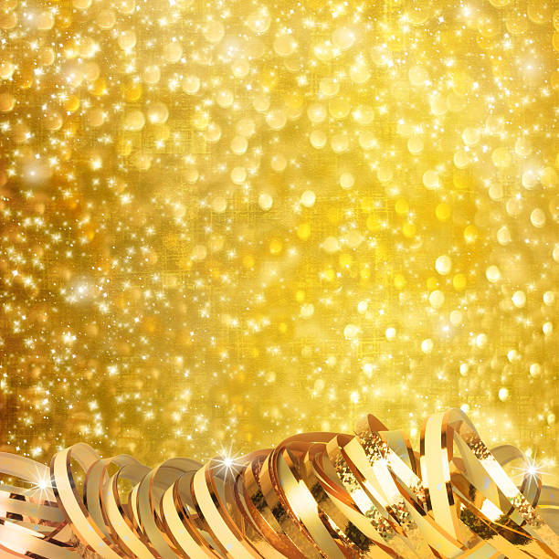 istock Gold paper horizontal ribbon on abstract snowy background 494400639