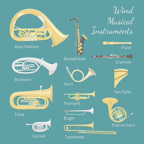 ветер музыкальные инструменты - trombone musical instrument wind instrument brass band stock illustrations