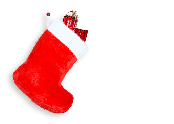 istock Red christmas boot with gifts on white background isolated 494411609