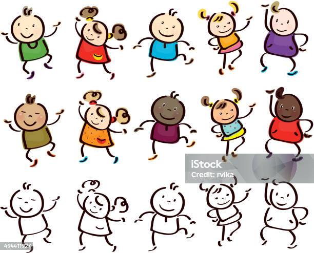 Vector Fun Dancing Kids Cartoons Isolated Stock Illustration - Download Image Now - Multiracial Group, Child, Playful