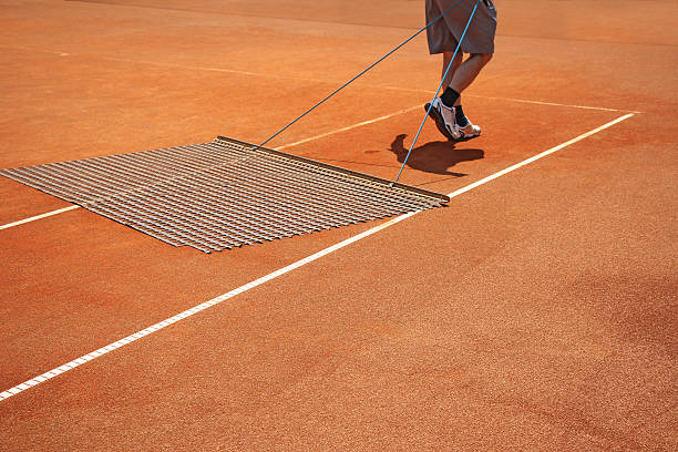 Aligning surface tennis court, with pulling network