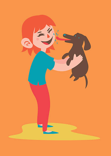 ilustrações, clipart, desenhos animados e ícones de menina feliz segurando seu cachorro - sticking out tongue animal tongue teenage girls licking