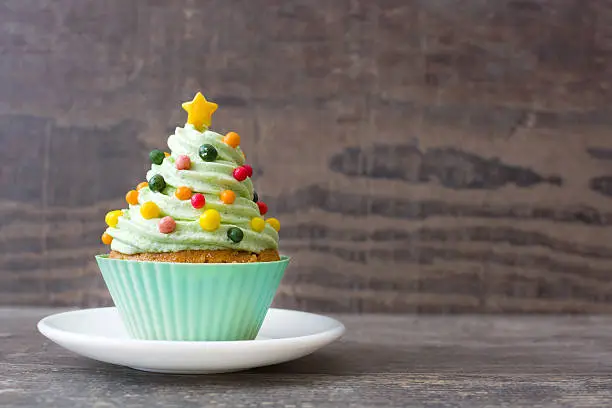 Photo of Cupcake with Christmas tree shape