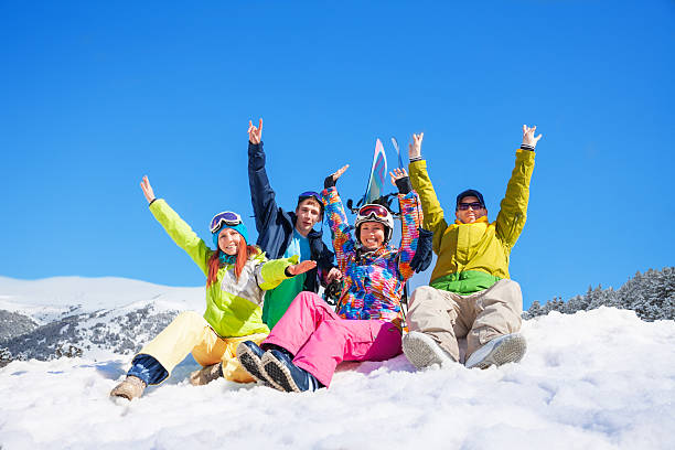 istock Group of four snowboarders 494412945