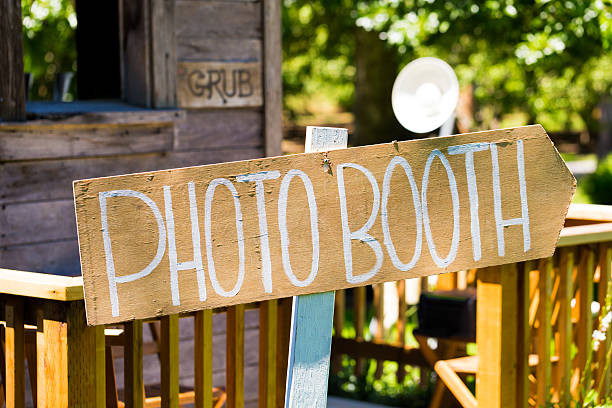 Wood Wedding Photobooth Sign stock photo