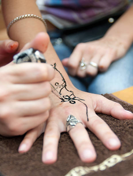 istock process of applying Mehndi on a woman's 494413538