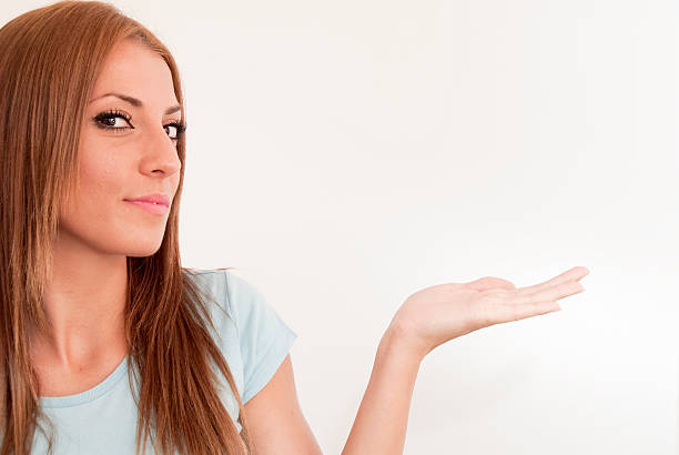 istock Beautiful  Woman  With His Open Hand 494414259