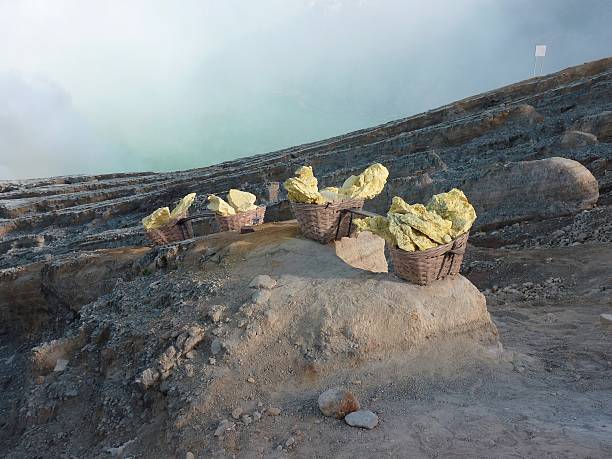 Sulphur produced by the volcano, Ijen crater, Indonesia