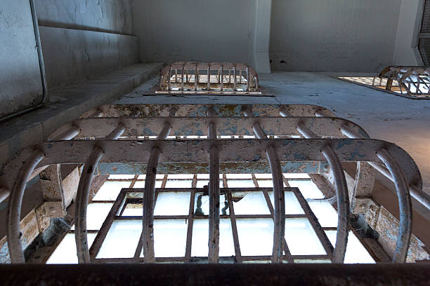 Details from Alcatraz prison island. The window from inside the Alcatraz cell-house. 