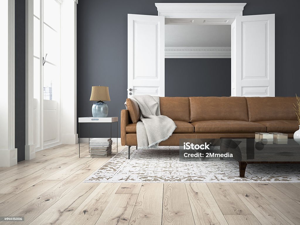 modern living room. 3d rendering sofa of tissue in a modern living room. 3d rendering Living Room Stock Photo