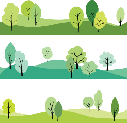 set of landscape with trees , vector illustration