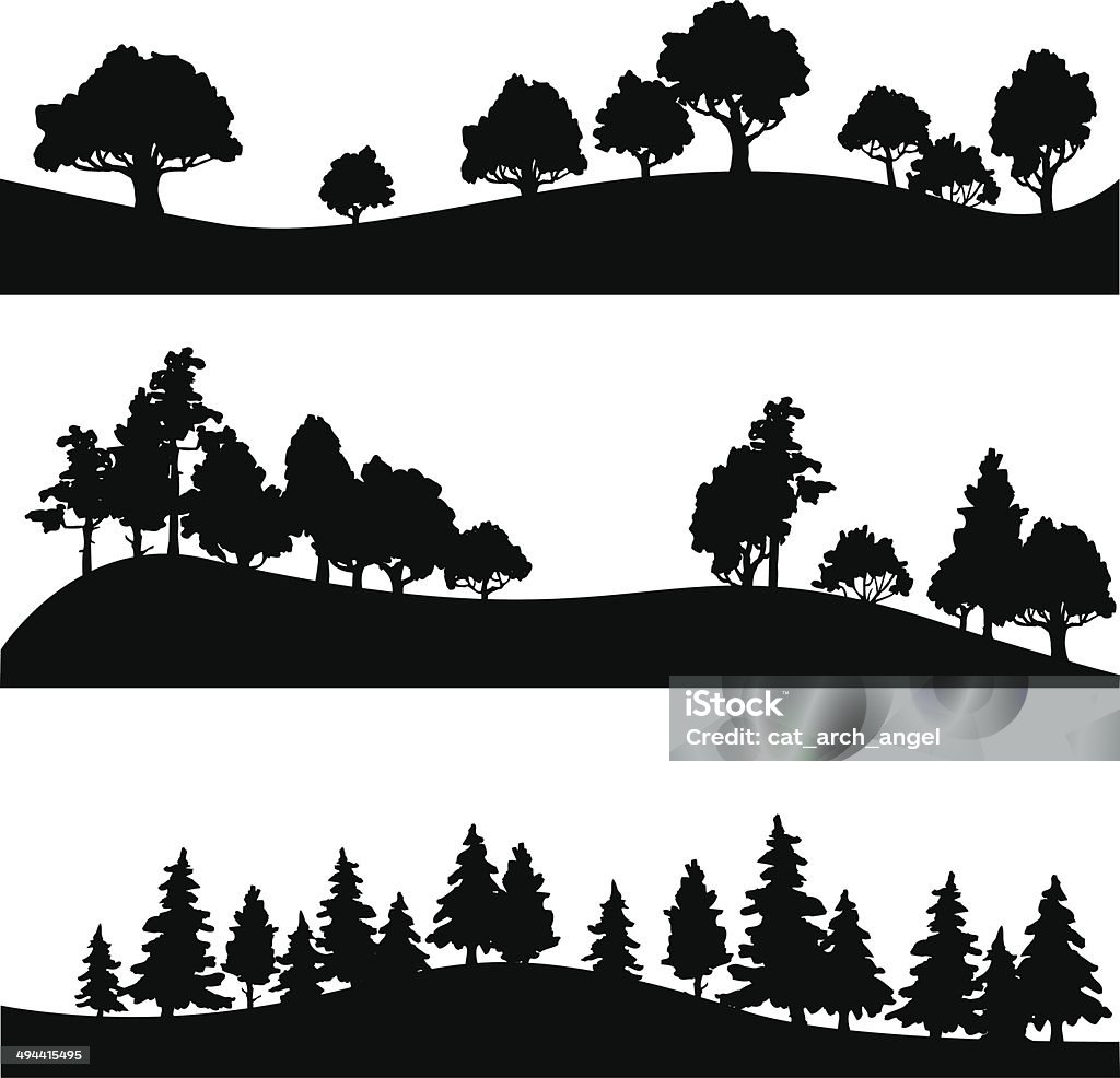 Ensemble de différents paysage avec arbres - clipart vectoriel de Silhouette - Contre-jour libre de droits
