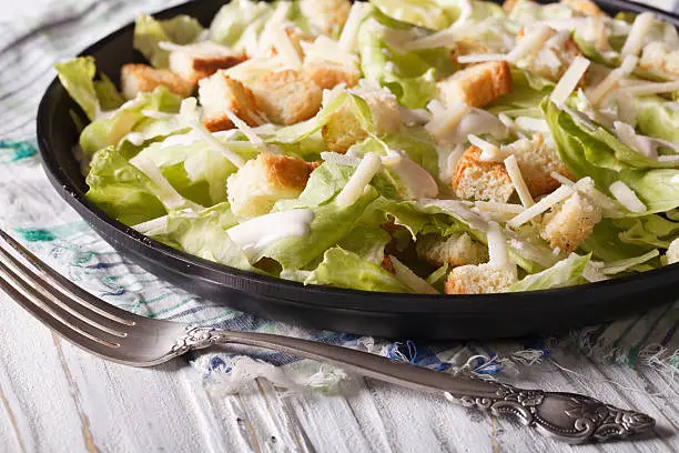 Photo of American Classic Caesar Salad close-up horizontal