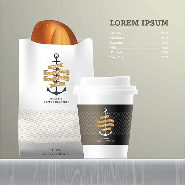 Vector illustration of Coffee and bread set menu