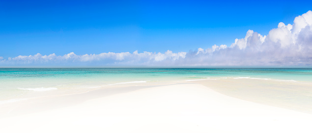 Panoramic view of Idyllic beautiful tropical beach with white sand.