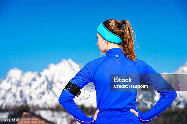 Woman Running In Mountains Stock Photo - Download Image Now - 2015, Active Lifestyle, Activity