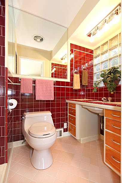 istock Burgundy antique bathroom interior. 494417859