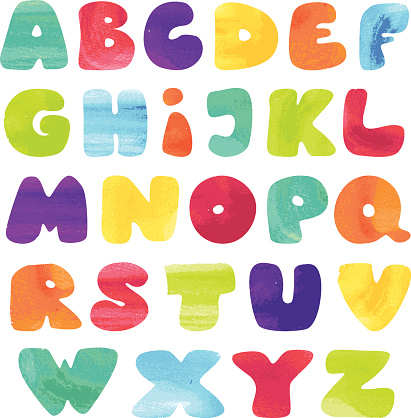 Kids alphabet in watercolor style. Each letter is placed on its separate layer for easy handling. 