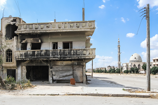 Homs, Syria - September 22, 2013: The house in the city of Homs was destroyed as a result of fighting between rebels of the Syrian National Army
