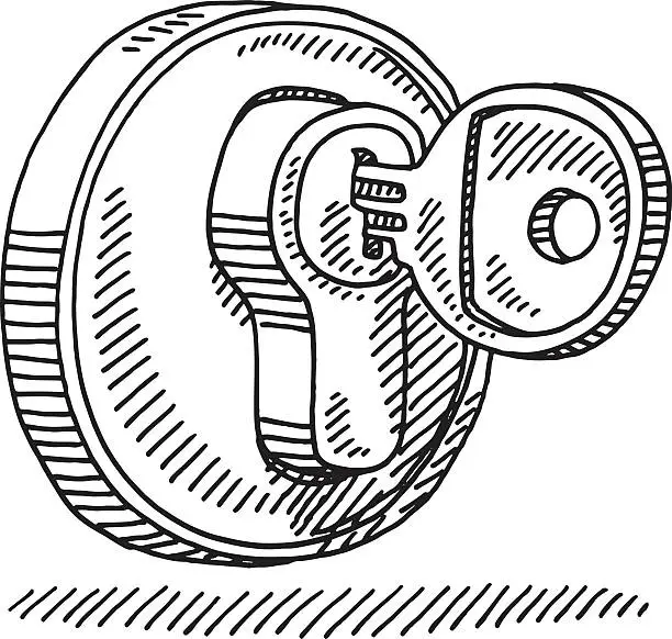 Vector illustration of Key Lock Drawing