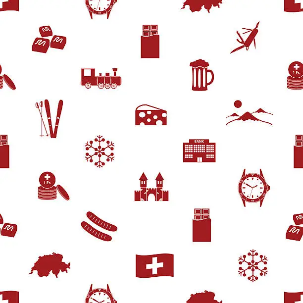 Vector illustration of Switzerland country theme icons seamless pattern eps10