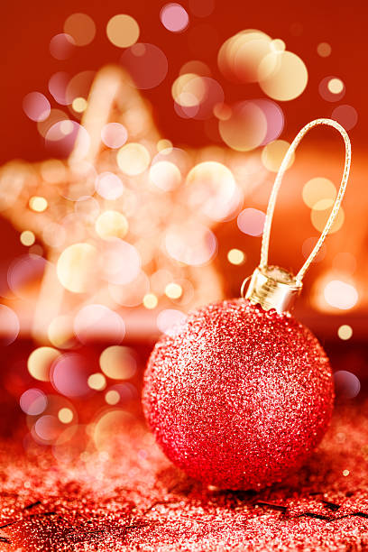 istock Bright Christmas Decorations with Red Shining Bauble 494420130