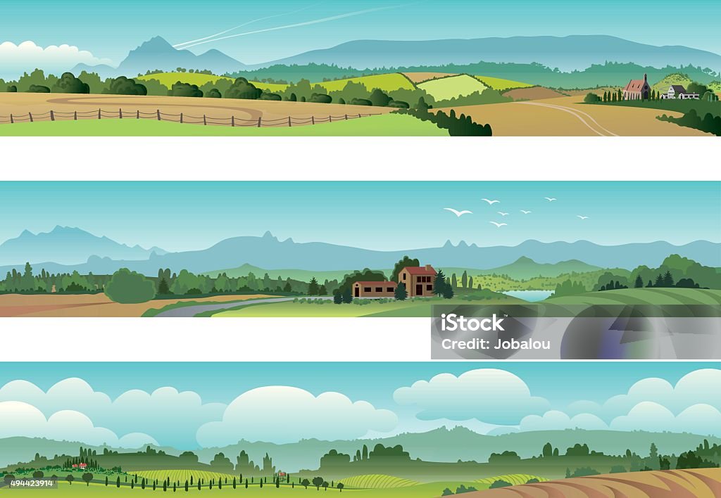 Set Rural Scene Landscape - Royaltyfri Landskap vektorgrafik