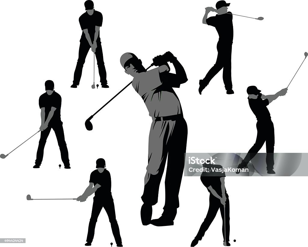 Golf Silhouettes - Set of Seven Isolated on white. Each image is placed on separate layer for easy editing. High resolution JPG and Illustrator 10 EPS included  Golfer stock vector