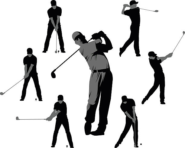 Golf Silhouettes - Set of Seven Isolated on white. Each image is placed on separate layer for easy editing. High resolution JPG and Illustrator 10 EPS included  golf silhouettes stock illustrations