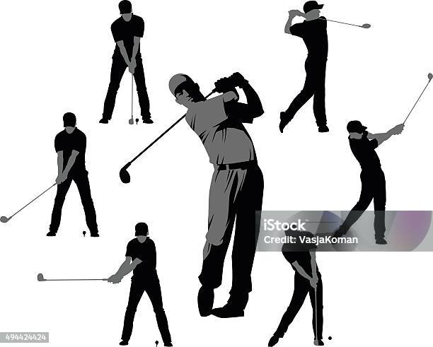 Golf Silhouettes Set Of Seven Stock Illustration - Download Image Now - Golfer, In Silhouette, Vector